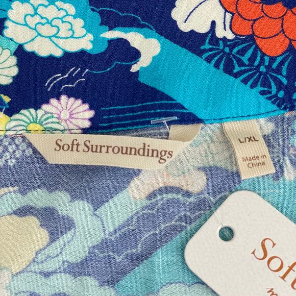 Soft Surroundings Cardigan Topper Women's L/XL Blue Yellow Floral Open Front - Picture 6 of 13